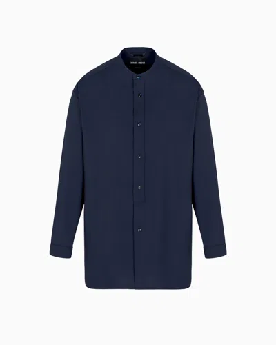 Giorgio Armani Shirt Jacket In Pure Virgin Wool Canvas In Blue