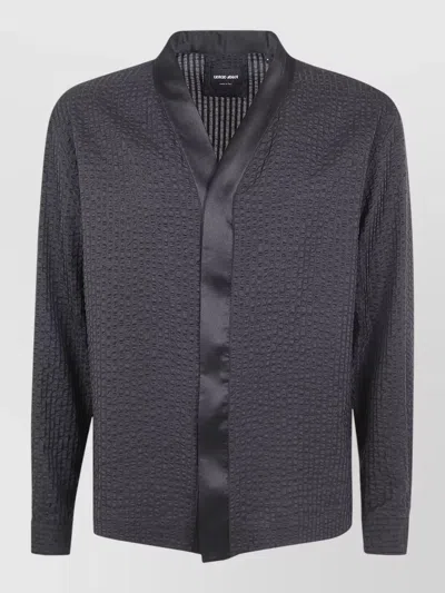 Giorgio Armani Shirt Jacket Textured Fabric Satin Lapel In Black
