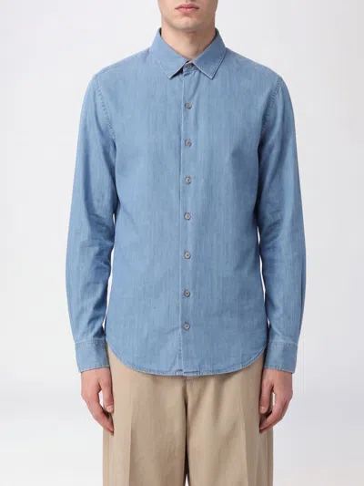 Giorgio Armani Lightweight Cotton Chambray Shirt In Blue
