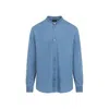 Giorgio Armani Long-sleeve Cotton Shirt With Band Collar And Button-down Front In Multi