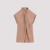 Giorgio Armani Draped Silk Sleeveless Shirt With High Neck In Red Clay