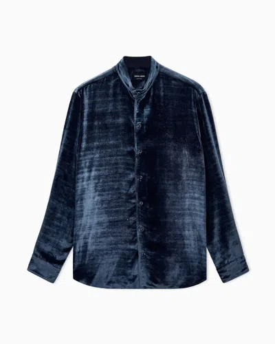 Giorgio Armani Shirt Regular Fit In Lightweight Viscose And Silk Velvet In Blue
