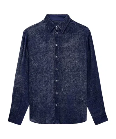 Giorgio Armani Shirt Silk-blend Devore Velvet Twill Design In Blue