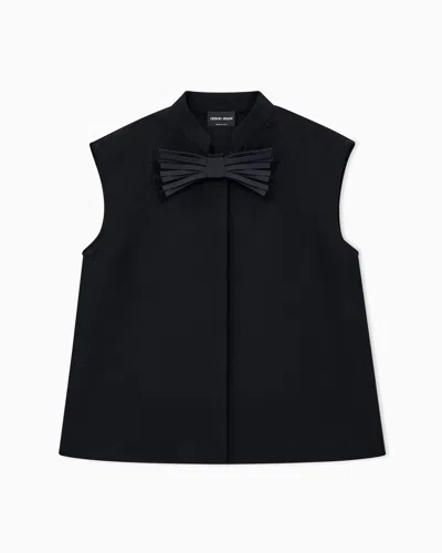Giorgio Armani Shirt Sleeveless Mandarin Collar Silk Cady Detachable Brooch In Black