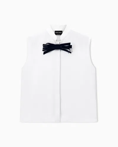 Giorgio Armani Shirt Sleeveless Mandarin Collar Silk Cady Detachable Brooch In White