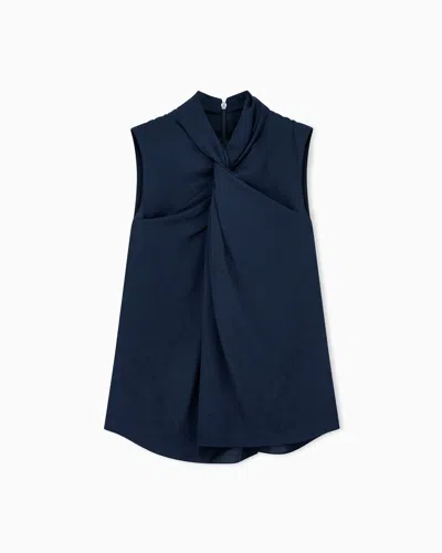 Giorgio Armani Shirt Sleeveless Silk Georgette With Draped Neckline In Blue