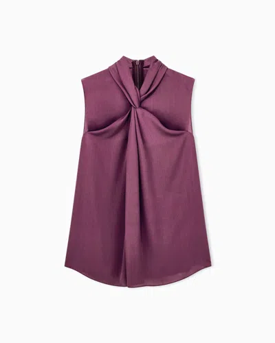 Giorgio Armani Shirt Sleeveless Silk Georgette With Draped Neckline In Purple