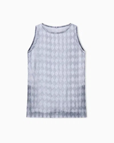 Giorgio Armani Shirt Twin-set Regular Fit Silk Chiffon Diamond Pattern In Gray