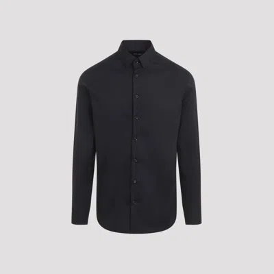 Giorgio Armani Long-sleeved Button-up Shirt In Black