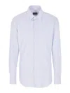 Giorgio Armani Fitted Long Sleeve Lapel All-over Striped Casual Shirt In White