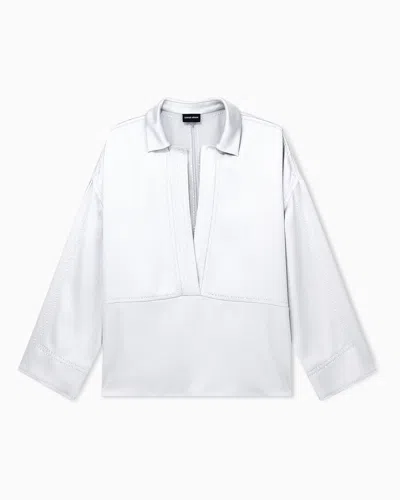 Giorgio Armani Shirt Wide Hammered Satin With Deep Neckline In White