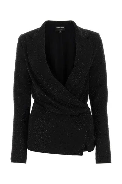 Giorgio Armani Blusa In Crepe Decorato Donna In Black