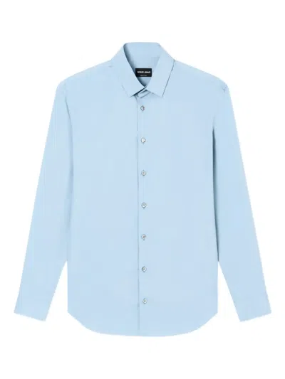 Giorgio Armani Regular-fit Cotton-seersucker Shirt In Blue