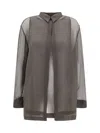 Giorgio Armani Collared Shirt And Sheer Sleeveless Top Set In Green