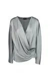 Giorgio Armani Women Grey Double Silk Satin Blouse In Ice