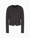 Giorgio Armani Short Jacket In A Viscose And Linen Jersey In Grey
