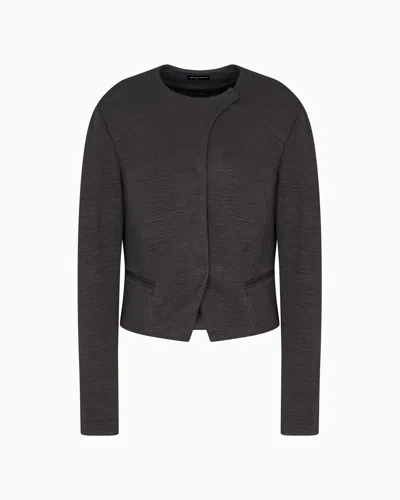 Giorgio Armani Short Jacket In A Viscose And Linen Jersey In Grey