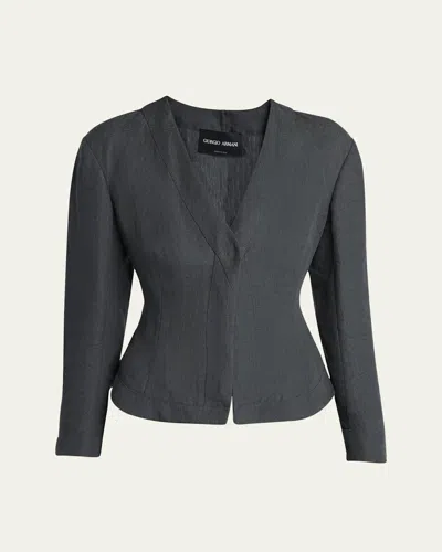 Giorgio Armani Short Linen Single-breasted Blazer In Dark Green