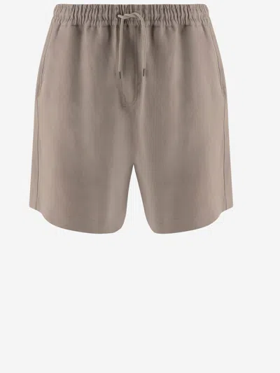 Giorgio Armani Short Linen Trousers In Brown