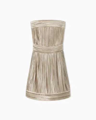 Giorgio Armani Short Pleated Satin Dress In Neutral
