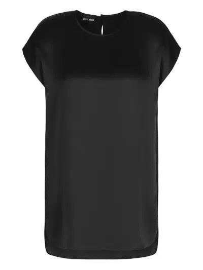 Giorgio Armani Official Store Long Blouse In Silk Double Satin In Black