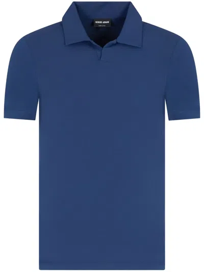 Giorgio Armani Stretch Viscose Jersey Short-sleeved Polo Shirt In Blue