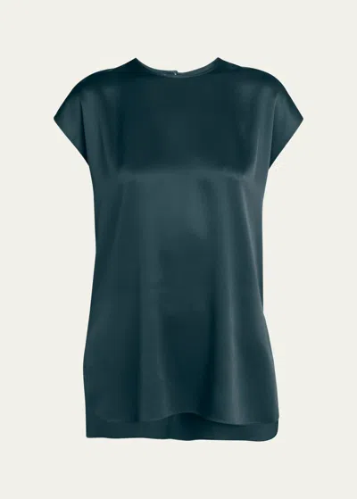 Giorgio Armani Short Sleeve Silk Blouse In Dark Green