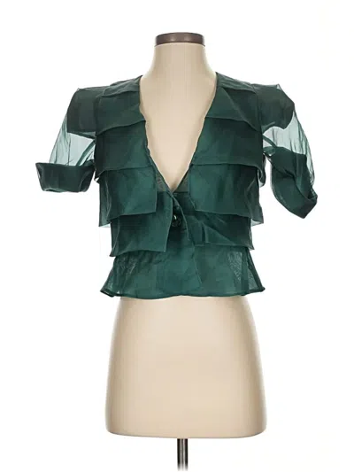 Pre-owned Giorgio Armani Short Sleeve Silk Top Green Tops