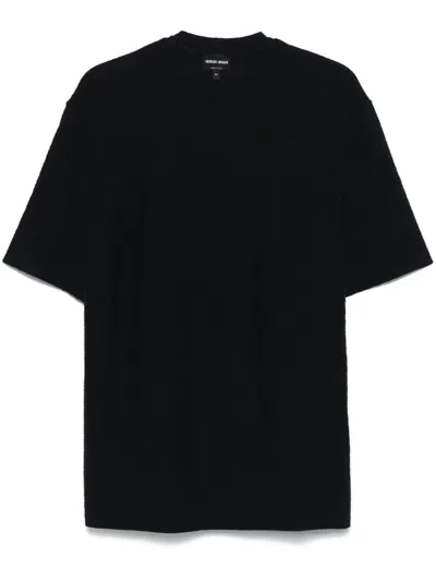 Giorgio Armani Short Sleeve Textured T-shirt With Relaxed Fit In Blue