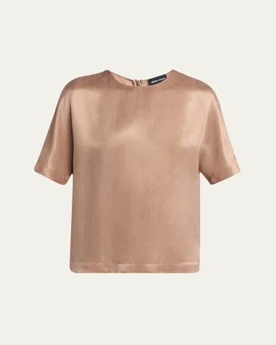Giorgio Armani Short Sleeve Viscose-blend Top In Solid Dark Orange