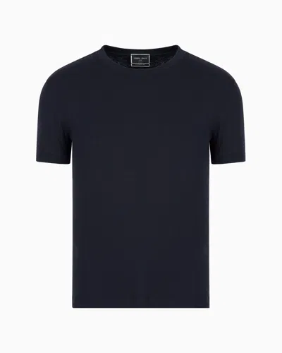 Giorgio Armani Official Store Short-sleeved Cashmere Icon Jumper In Navy Blue