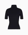 Giorgio Armani Turtleneck Short-sleeve Cashmere Rib Sweater In Black