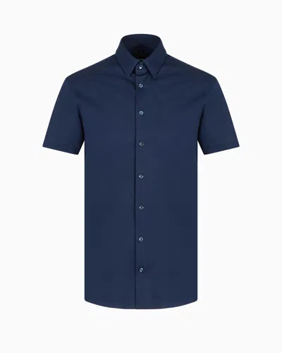 Giorgio Armani Short-sleeved, Cotton-jersey Shirt In Navy_blue