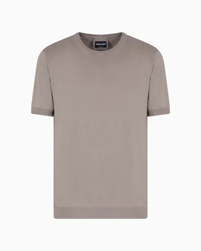 Giorgio Armani Short-sleeved, Crew-neck Jumper In Silk And Cotton In Neutral