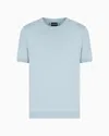 Giorgio Armani Short-sleeved, Crew-neck Jumper In Silk And Cotton In Blue