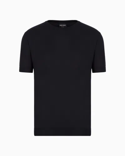 Giorgio Armani Official Store Silk And Cotton Crew-neck Jumper In Navy Blue