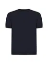 Giorgio Armani Short-sleeved Crew-neck Sweater In Silk And Cotton In Blue