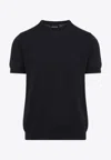 Giorgio Armani Official Store Silk And Cotton Crew-neck Jumper In Navy Blue