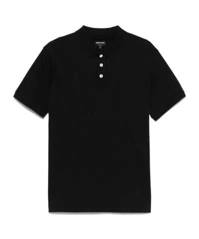 Giorgio Armani Short-sleeved Polo Shirt In Black