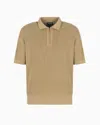 Giorgio Armani Short-sleeved Polo Shirt In A Ribbed Viscose Blend In Sand