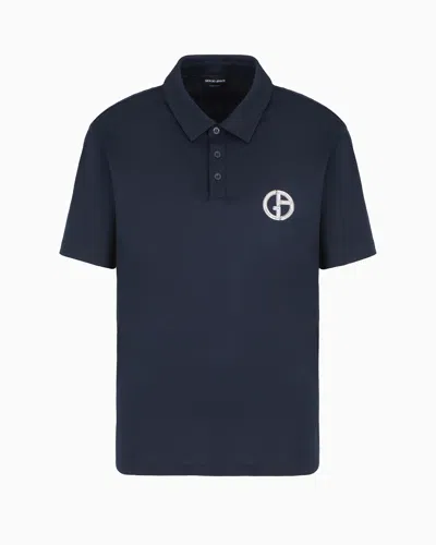 Giorgio Armani Official Store Short-sleeved Polo Shirt In Cotton Interlock In Bleu