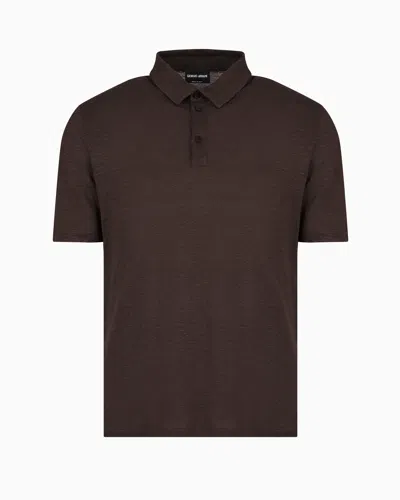 Giorgio Armani Official Store Short-sleeved Polo Shirt In Pure Linen Jersey In Marron