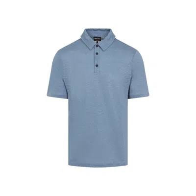 Giorgio Armani Short-sleeved Polo With Classic Collar In Blue