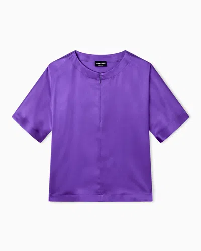 Giorgio Armani Short-sleeved Shirt In Double-faced Silk Satin In Purple