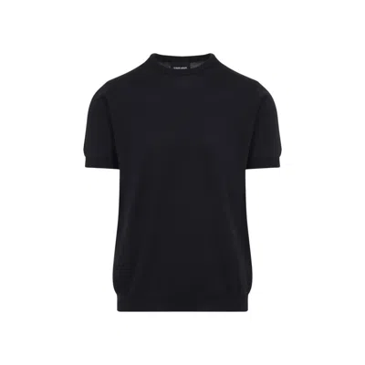 Giorgio Armani Official Store Silk And Cotton Crew-neck Jumper In Navy Blue