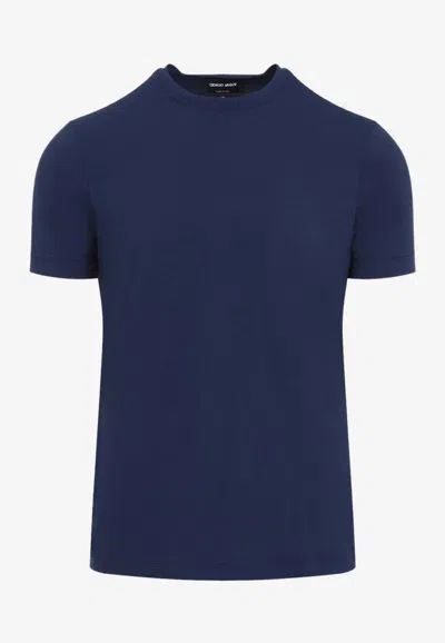 Giorgio Armani Short-sleeved Solid T-shirt In Blue