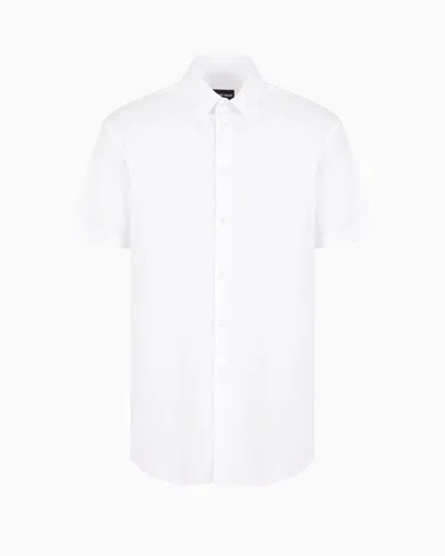Giorgio Armani Short-sleeved, Stretch Plain-knit Shirt In White