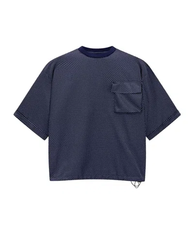 Giorgio Armani Micro-dot Chest-pocket Silk T-shirt In Blue