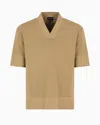 Giorgio Armani Short-sleeved V-neck Jumper In Virgin Wool In Beige