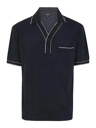 Giorgio Armani Short Sleeves Polo With Pocket In Blue